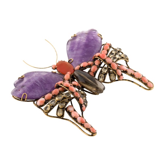 IRADJ MOINI Large Amethyst Butterfly Insect Bug Brooch Pin Designer Jewelry - Picture 2 of 2